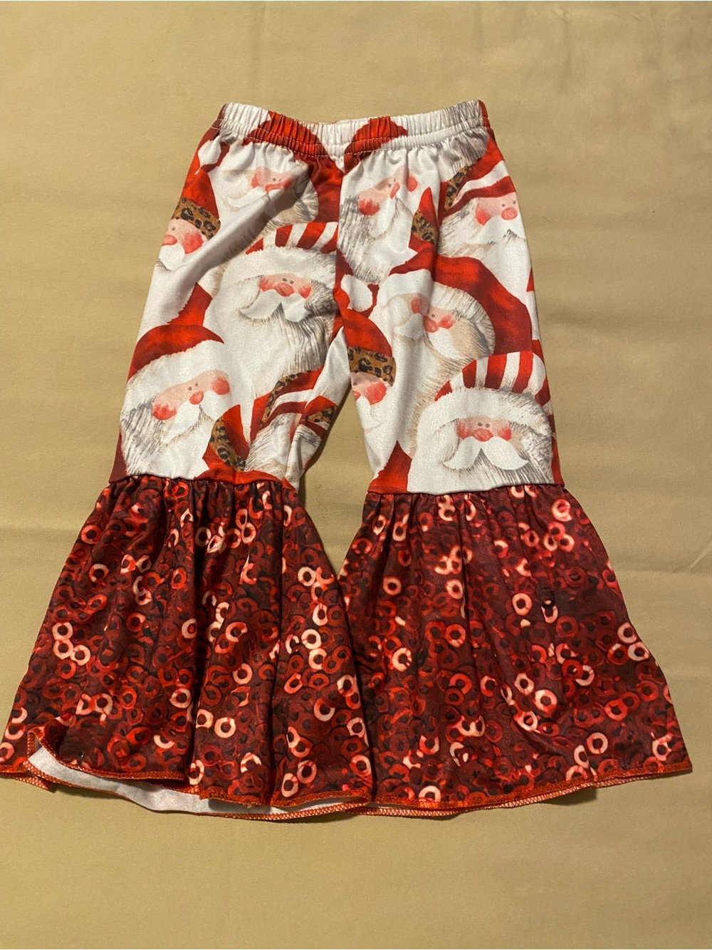 Girls Red Santa Print Ruffle Hem Pants